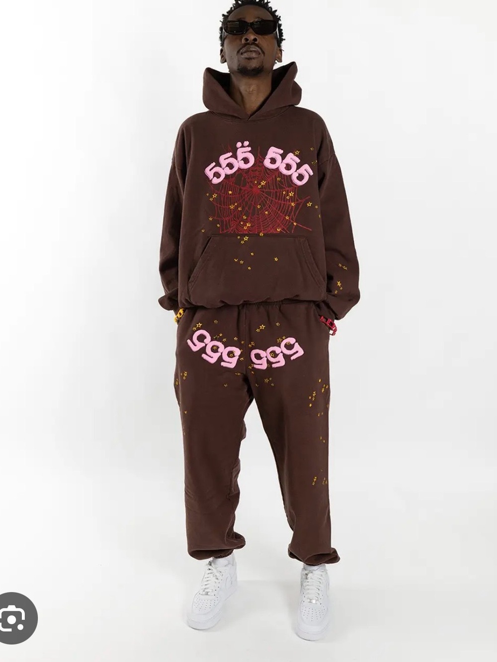 Sp5der 555 Angel Numbers Brown Pink Hoodie Large